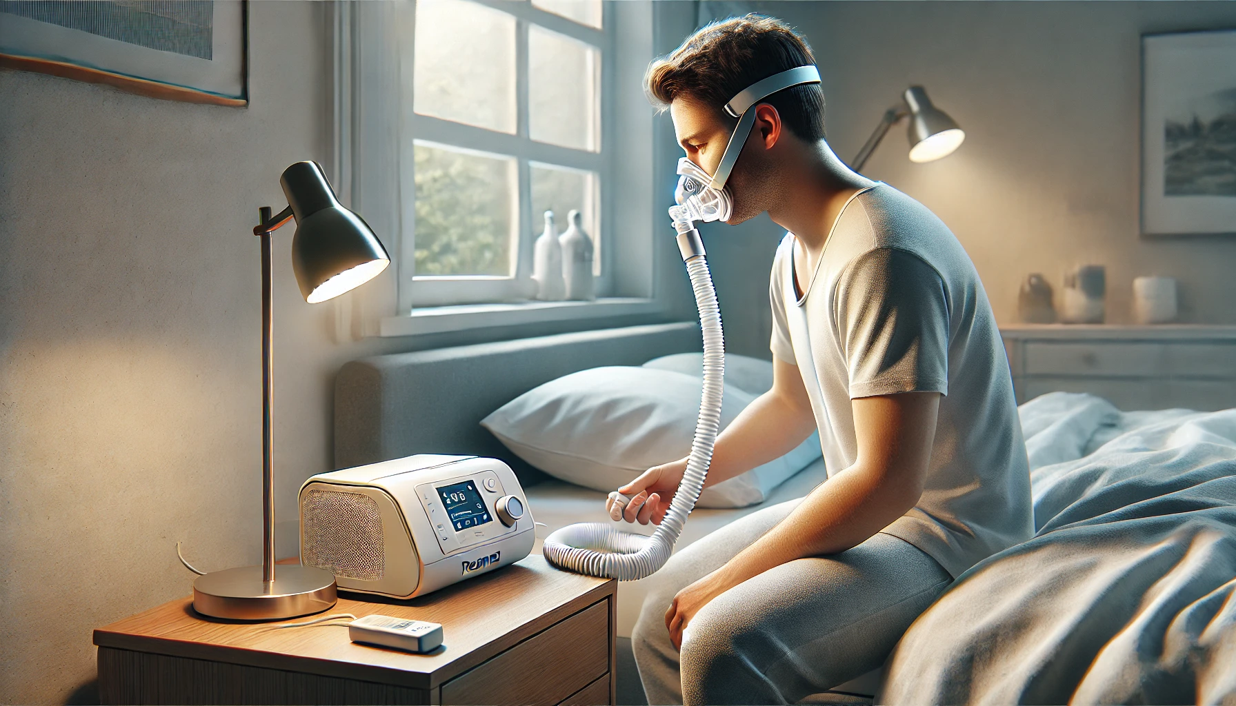 Hands setting up a CPAP machine