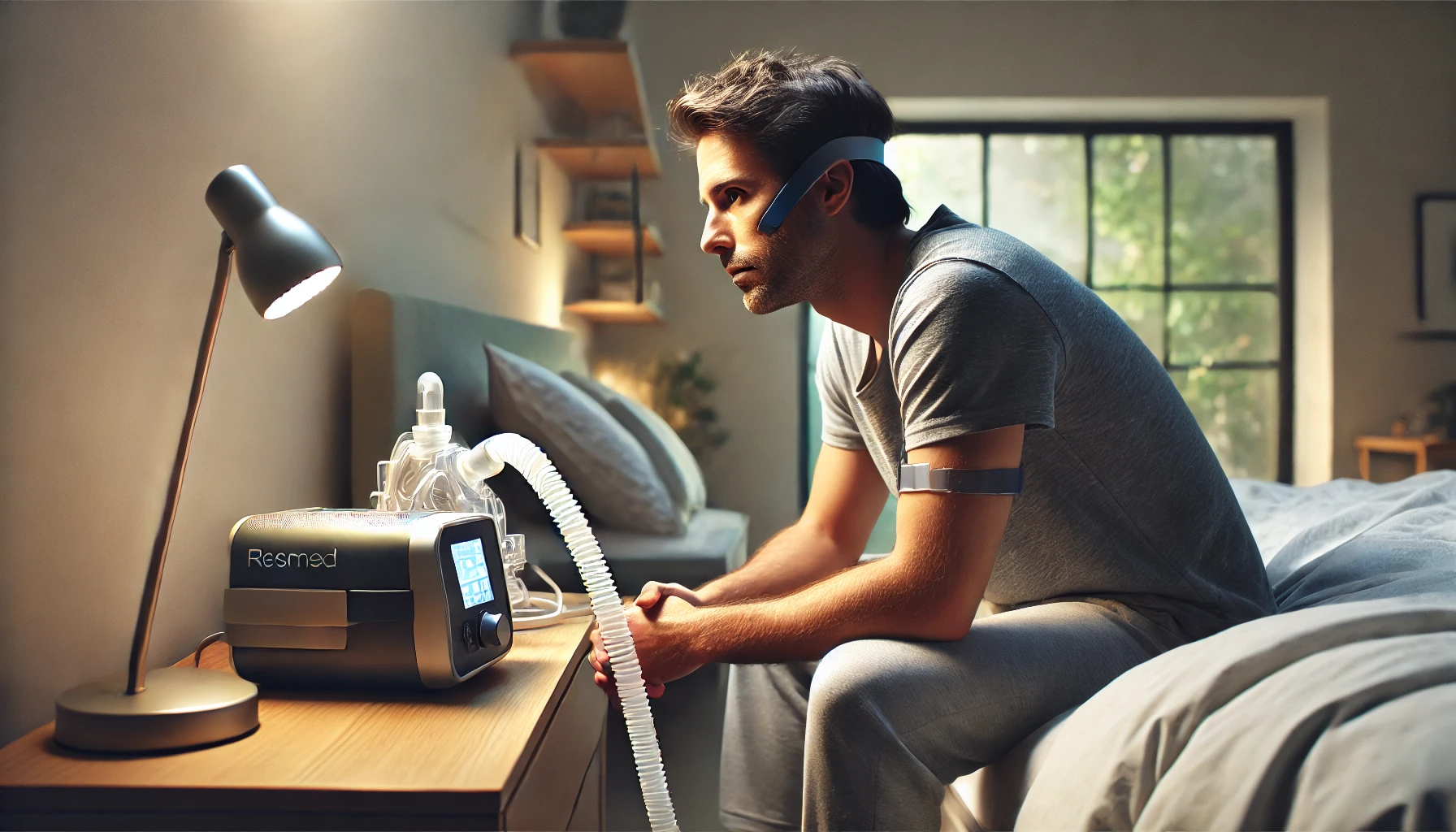 Man using CPAP mask during sleep