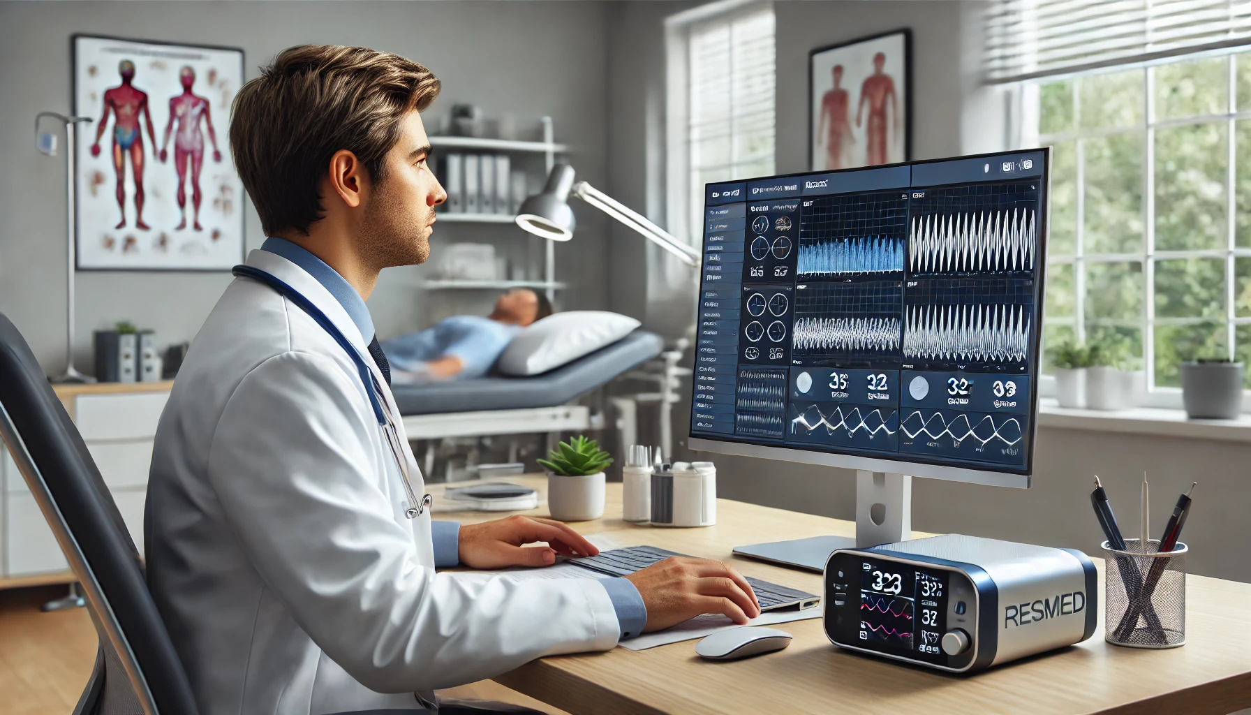 Patient reviewing home sleep test results